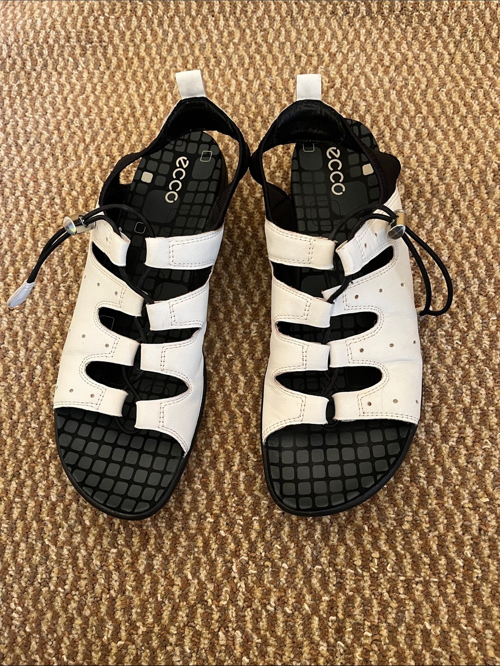 Ecco White and Black Strappy Sport Sandals